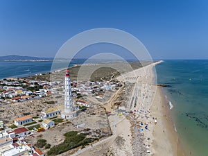 Aerial view of beautiful ilha do Farol lighthouse island, in Algarve. Portugal. photo