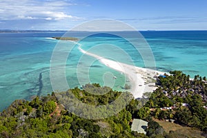 Aerial view of the beautiful island of Nosy Iranja Madagascar