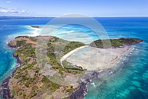 Aerial view of the beautiful island of Nosy Iranja Madagascar