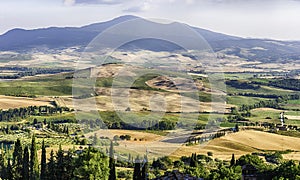 Aerial view of a beautiful landscape around Pienza, Tuscany, Italy