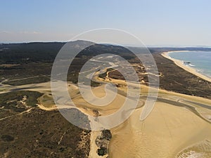 Aerial view of a beautiful landscape in Corrubedo Galicia, Spain photo