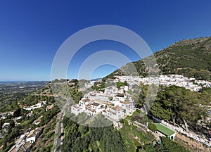 aerial view of the beautiful Mediterranean village of Mijas on the Costa del Sol of Malaga, Spain.