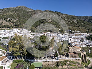 aerial view of the beautiful Mediterranean village of Mijas on the Costa del Sol of Malaga, Spain.