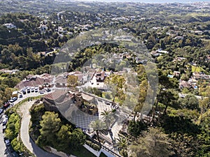 aerial view of the beautiful Mediterranean village of Mijas on the Costa del Sol of Malaga, Spain.