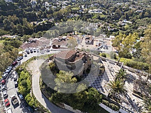 aerial view of the beautiful Mediterranean village of Mijas on the Costa del Sol of Malaga, Spain.