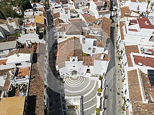 aerial view of the beautiful Mediterranean village of Mijas on the Costa del Sol of Malaga, Spain.