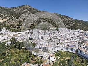 aerial view of the beautiful Mediterranean village of Mijas on the Costa del Sol of Malaga, Spain.