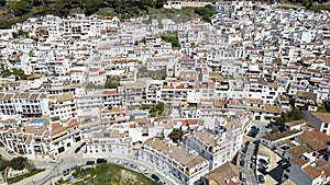 aerial view of the beautiful Mediterranean village of Mijas on the Costa del Sol of Malaga, Spain.