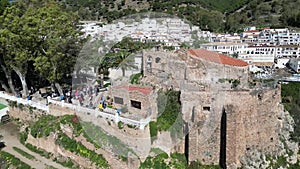 aerial view of the beautiful Mediterranean village of Mijas on the Costa del Sol of Malaga, Spain.