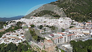 aerial view of the beautiful Mediterranean village of Mijas on the Costa del Sol of Malaga, Spain.