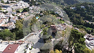 aerial view of the beautiful Mediterranean village of Mijas on the Costa del Sol of Malaga, Spain.