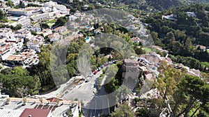 aerial view of the beautiful Mediterranean village of Mijas on the Costa del Sol of Malaga, Spain.