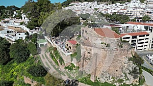 aerial view of the beautiful Mediterranean village of Mijas on the Costa del Sol of Malaga, Spain.