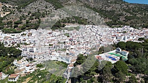 aerial view of the beautiful Mediterranean village of Mijas on the Costa del Sol of Malaga, Spain.