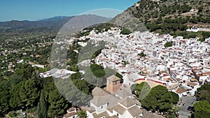 aerial view of the beautiful Mediterranean village of Mijas on the Costa del Sol of Malaga, Spain.