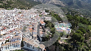 aerial view of the beautiful Mediterranean village of Mijas on the Costa del Sol of Malaga, Spain.