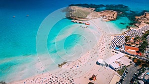 Aerial view of beautiful Nissi beach in Ayia Napa