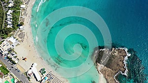 Aerial view of beautiful Nissi beach in Ayia Napa, Cyprus. Nissi beach in Ayia Napa famous tourist beach in Cyprus. A view of a