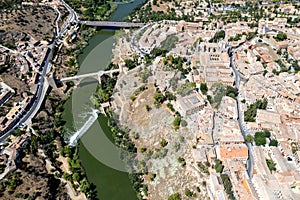 Aerial view of the beautiful old on the hill of Toledo, Spain