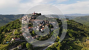 Aerial View of the Beautiful Old Medieval Town of Motovun in Summer