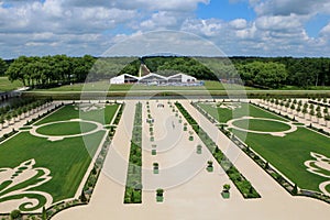 Aerial view of the beautiful park in the Chateau de Chambord in the Center Region of France