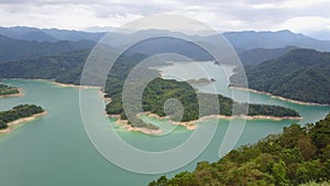 Aerial view of the beautiful Qiandao Lake at Shiding District