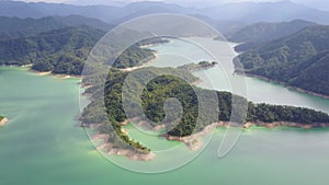 Aerial view of the beautiful Qiandao Lake at Shiding District