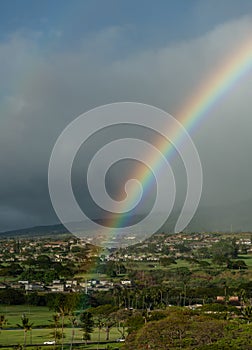 Aerial view of a beautiful rainbow on Maui