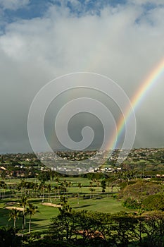 Aerial view of a beautiful rainbow on Maui, Hawaii