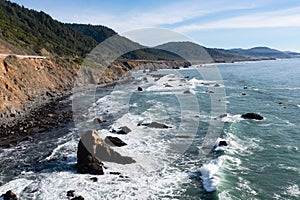 Aerial View of Beautiful, Rocky Coastline of Northern California