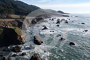 Aerial View of Beautiful, Rocky Shoreline of Northern California