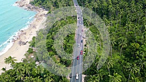 Aerial view of beautiful scenic coastal road in Khanom and Sichon, Nakhon Si Thammarat, Thailand.