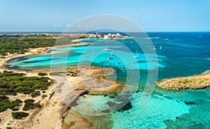 Aerial view of beautiful sea with transparent azure water