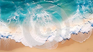 Aerial view beautiful seascape beach, wave, blue sea water and sand in Sunny day, Summer Top view nature background Generative AI