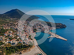Aerial view of the beautiful seaside city of Pilos located in western Messenia, Greece