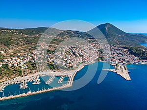 Aerial view of the beautiful seaside city of Pilos located in western Messenia, Greece