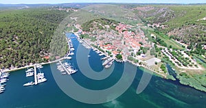 Aerial view of beautiful small town Skradin, Croatia