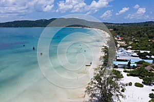 Aerial view of a beautiful sunny day over Koh Rong Samloem island, Cambodia