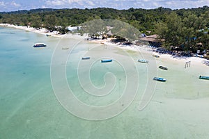 Aerial view of a beautiful sunny day over Koh Rong Samloem island, Cambodia