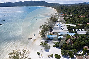 Aerial view of a beautiful sunny day over Koh Rong Samloem island, Cambodia