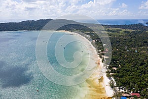 Aerial view of a beautiful sunny day over Koh Rong Samloem island, Cambodia