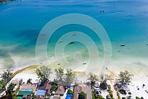 Aerial view of a beautiful sunny day over Koh Rong Samloem island, Cambodia