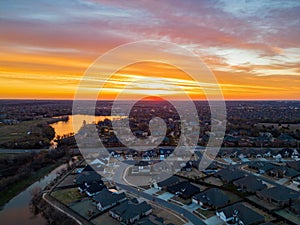 Aerial view of the beautiful sunrise landscape over Edmond area