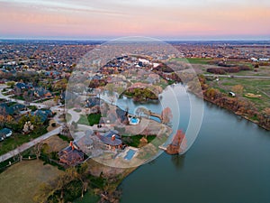 Aerial view of the beautiful sunrise landscape over Edmond area