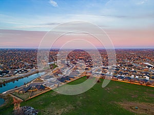 Aerial view of the beautiful sunrise landscape over Edmond area