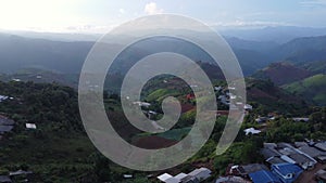 Aerial view of beautiful sunrise or sunset sky and rural villages.