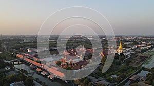 Aerial view  beautiful temple with Twilight sunset