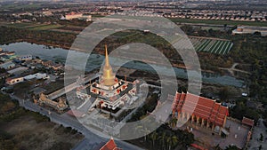 Aerial view  beautiful temple with Twilight sunset