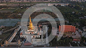 Aerial view  beautiful temple with Twilight sunset