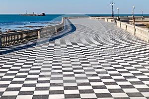 Aerial view of the beautiful Terrazza Mascagni of Livorno without people, Tuscany, Italy